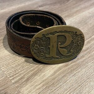 ADM Award Design Medals INC Solid Brass Vintage Belt Buckle Monogram Initial R